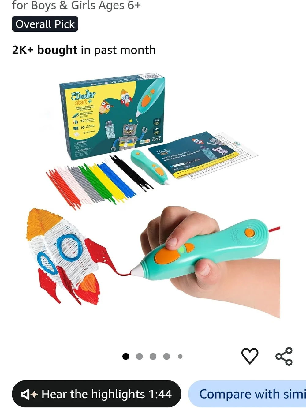 3Doodler Start+ 3D Drawing Pen Kit - Teal with Multicolor Filaments